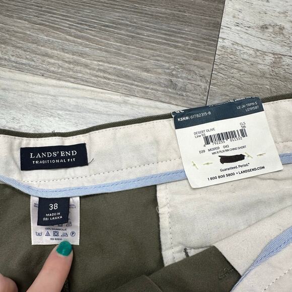 Lands End Shorts NWT Desert Olive Green Mens 38 Traditional Fit Flat Front Chino - Picture 4 of 11